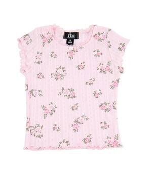 NEW FBZ girls emily pointelle lace floral tee in pink